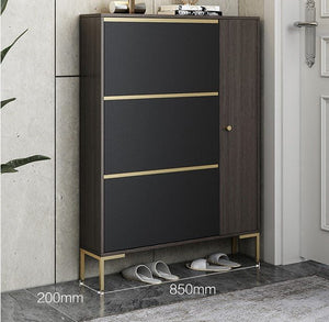 Modern CASA Shoe Storage Cabinet with Metal Frame, Dark Oak Hallway Organizer with Shelves & Contemporary Design - Sleek Furniture