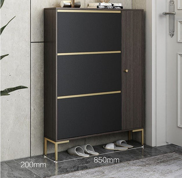 Modern CASA Shoe Storage Cabinet with Metal Frame, Dark Oak Hallway Organizer with Shelves & Contemporary Design - Sleek Furniture