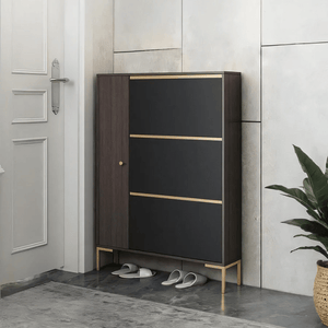 Modern CASA Shoe Storage Cabinet with Metal Frame, Dark Oak Hallway Organizer with Shelves & Contemporary Design - Sleek Furniture