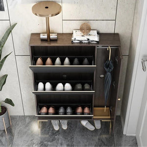 Modern CASA Shoe Storage Cabinet with Metal Frame, Dark Oak Hallway Organizer with Shelves & Contemporary Design - Sleek Furniture