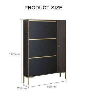 Modern CASA Shoe Storage Cabinet with Metal Frame, Dark Oak Hallway Organizer with Shelves & Contemporary Design - Sleek Furniture