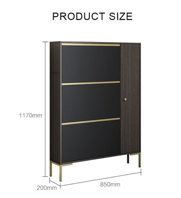 Modern CASA Shoe Storage Cabinet with Metal Frame, Dark Oak Hallway Organizer with Shelves & Contemporary Design - Sleek Furniture