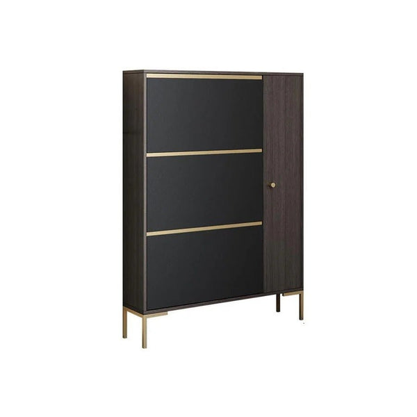 Modern CASA Shoe Storage Cabinet with Metal Frame, Dark Oak Hallway Organizer with Shelves & Contemporary Design - Sleek Furniture