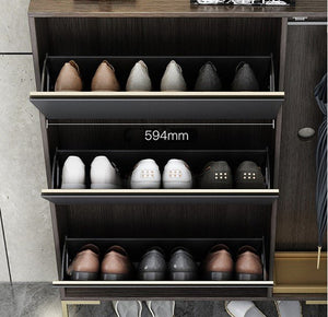 Modern CASA Shoe Storage Cabinet with Metal Frame, Dark Oak Hallway Organizer with Shelves & Contemporary Design - Sleek Furniture