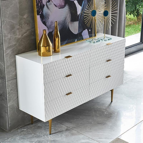 Modern Gold & White Sideboard Cabinet with Metal Legs – Contemporary Storage Unit for Living Room, Dining Room & Hallway - Sleek Furniture