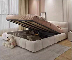 Modern Mamie Velvet Ottoman Storage Bed Frame with Gaslift Lift - Up Storage, Upholstered King Size Bed, Available in Multiple Sizes & Colours - Sleek Furniture