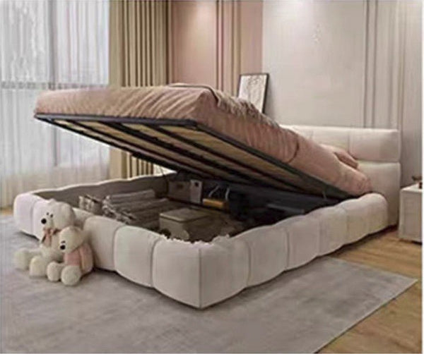 Modern Mamie Velvet Ottoman Storage Bed Frame with Gaslift Lift - Up Storage, Upholstered King Size Bed, Available in Multiple Sizes & Colours - Sleek Furniture