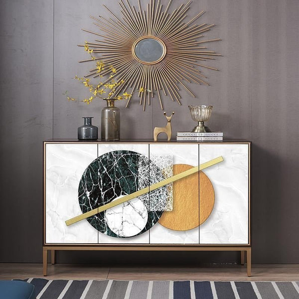 Modern Sewill Sideboard Cabinet – White & Black Storage Unit with Metal Frame, Contemporary Wooden Buffet Cabinet for Living Room, Dining Room & Hallway - Sleek Furniture