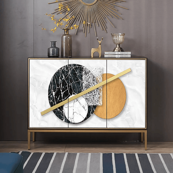 Modern Sewill Sideboard Cabinet – White & Black Storage Unit with Metal Frame, Contemporary Wooden Buffet Cabinet for Living Room, Dining Room & Hallway - Sleek Furniture