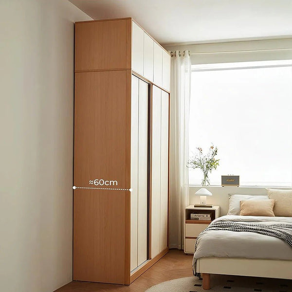 Modern Sliding Door Wardrobe with Mirror Option – Contemporary MDF Storage Closet in White & Oak Finish - Sleek Furniture