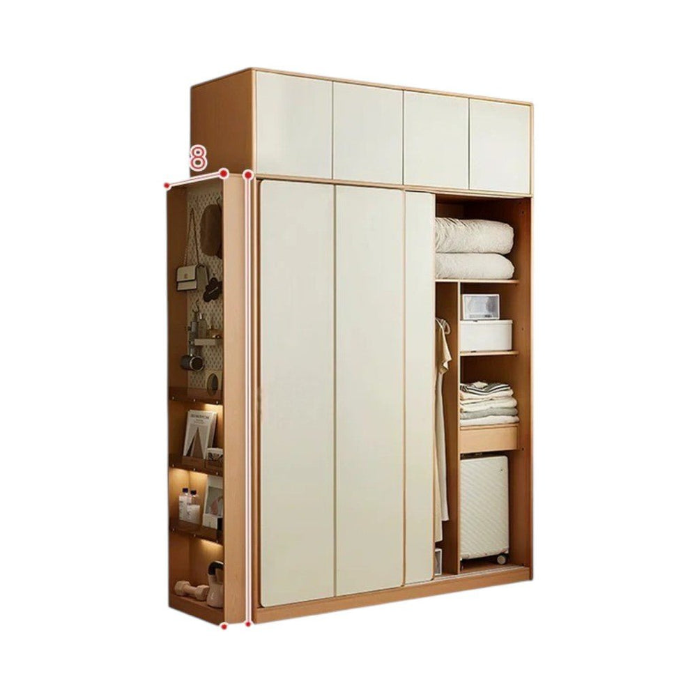 Modern Sliding Door Wardrobe with Mirror Option – Contemporary MDF Storage Closet in White & Oak Finish - Sleek Furniture
