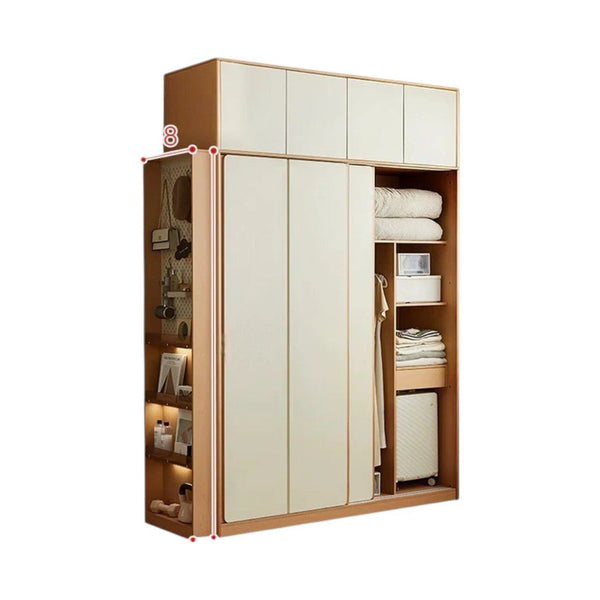 Modern Sliding Door Wardrobe with Mirror Option – Contemporary MDF Storage Closet in White & Oak Finish - Sleek Furniture