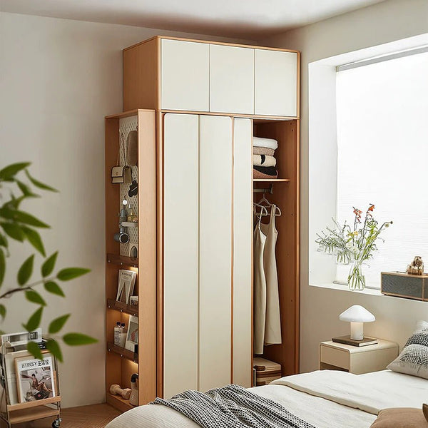 Modern Sliding Door Wardrobe with Mirror Option – Contemporary MDF Storage Closet in White & Oak Finish - Sleek Furniture