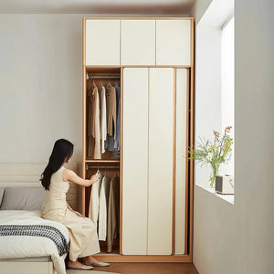 Modern Sliding Door Wardrobe with Mirror Option – Contemporary MDF Storage Closet in White & Oak Finish - Sleek Furniture
