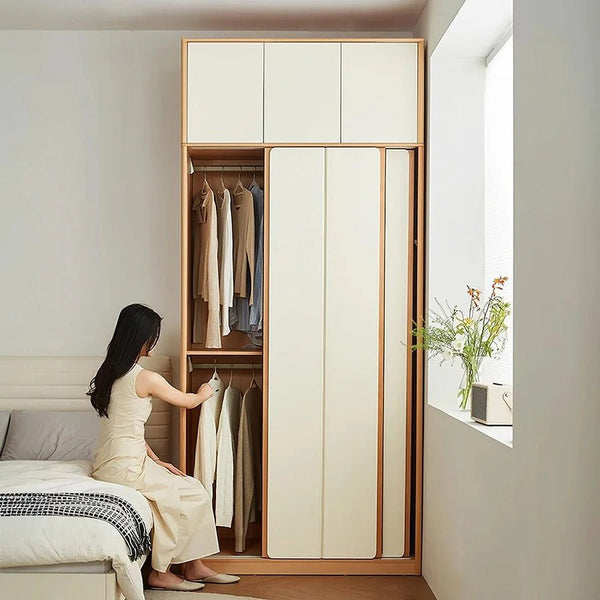 Modern Sliding Door Wardrobe with Mirror Option – Contemporary MDF Storage Closet in White & Oak Finish - Sleek Furniture