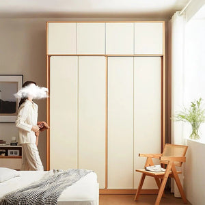 Modern Sliding Door Wardrobe with Mirror Option – Contemporary MDF Storage Closet in White & Oak Finish - Sleek Furniture