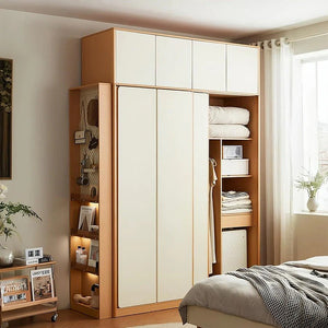 Modern Sliding Door Wardrobe with Mirror Option – Contemporary MDF Storage Closet in White & Oak Finish - Sleek Furniture