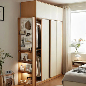 Modern Sliding Door Wardrobe with Mirror Option – Contemporary MDF Storage Closet in White & Oak Finish - Sleek Furniture