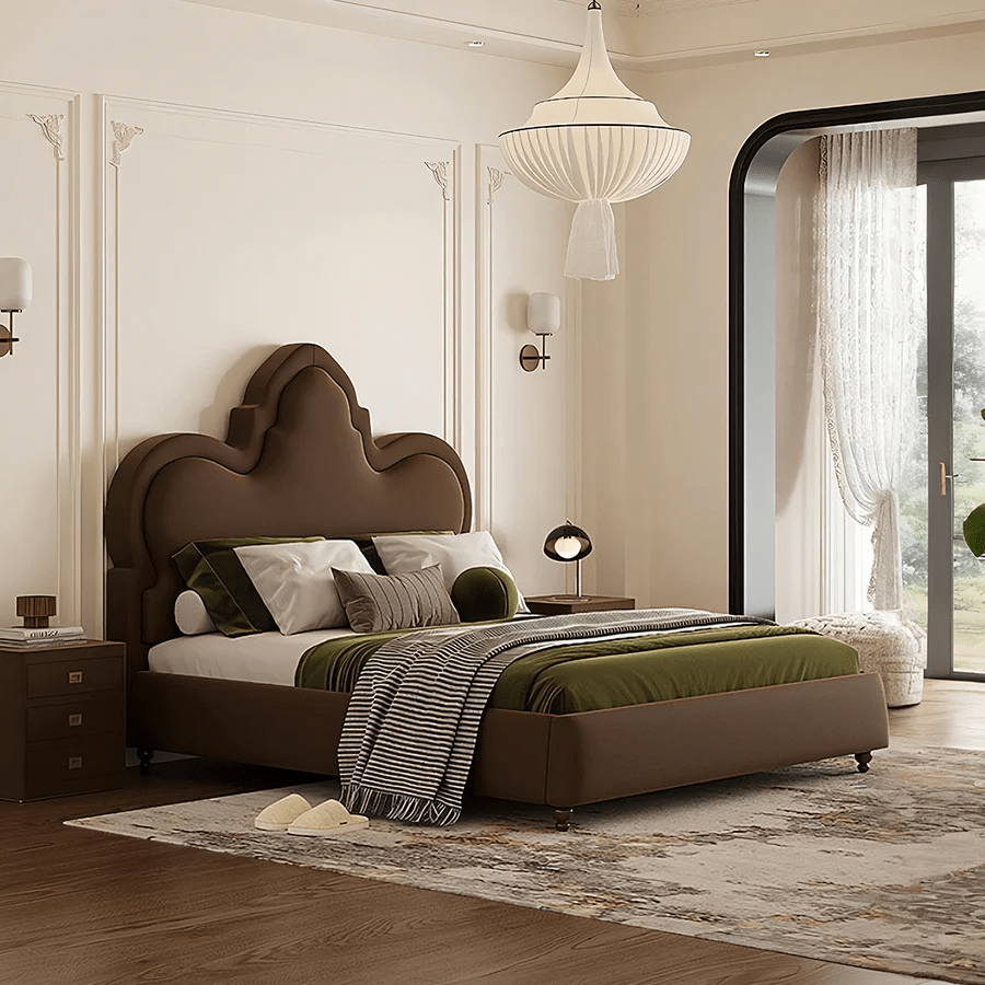 Modern Thalia Wingback King Size Bed Frame with Upholstered Flannelette Headboard, Wooden Double Bed Platform, Contemporary Bedroom Furniture, Black - Sleek Furniture