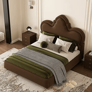 Modern Thalia Wingback King Size Bed Frame with Upholstered Flannelette Headboard, Wooden Double Bed Platform, Contemporary Bedroom Furniture, Black - Sleek Furniture
