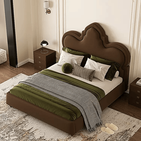 Modern Thalia Wingback King Size Bed Frame with Upholstered Flannelette Headboard, Wooden Double Bed Platform, Contemporary Bedroom Furniture, Black - Sleek Furniture