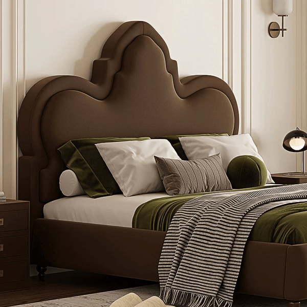 Modern Thalia Wingback King Size Bed Frame with Upholstered Flannelette Headboard, Wooden Double Bed Platform, Contemporary Bedroom Furniture, Black - Sleek Furniture