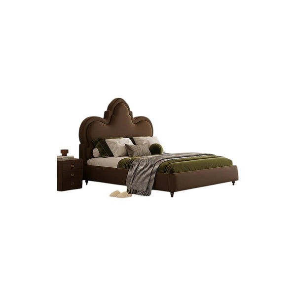 Modern Thalia Wingback King Size Bed Frame with Upholstered Flannelette Headboard, Wooden Double Bed Platform, Contemporary Bedroom Furniture, Black - Sleek Furniture