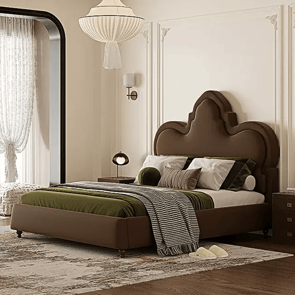 Modern Thalia Wingback King Size Bed Frame with Upholstered Flannelette Headboard, Wooden Double Bed Platform, Contemporary Bedroom Furniture, Black - Sleek Furniture