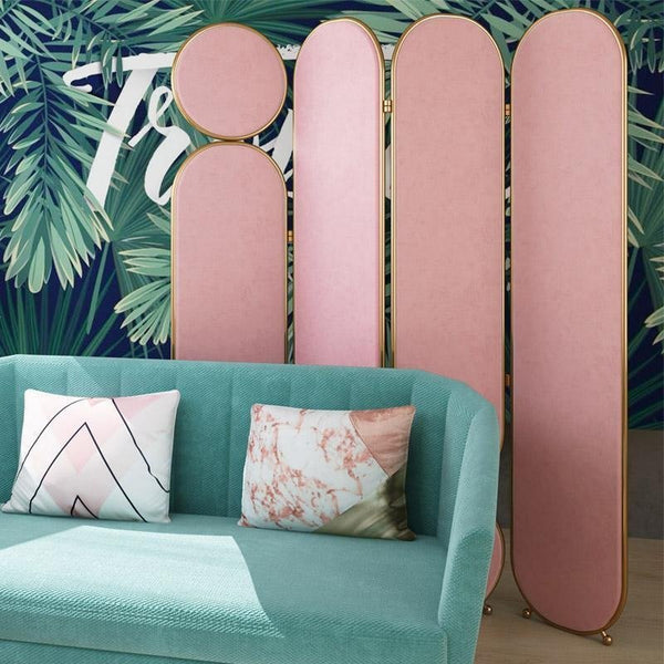 Modern Velvet Folding Screen Room Divider Privacy Partition Panel for Bedroom Living Room Office – Pink, Grey, Green & Blue - Sleek Furniture