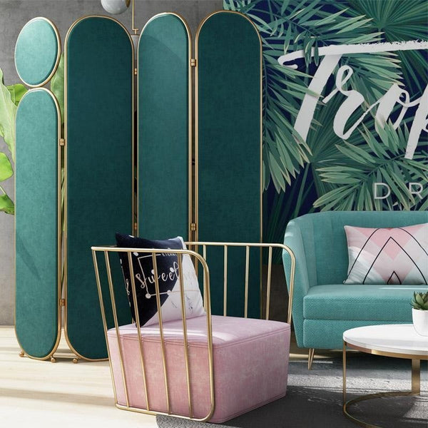 Modern Velvet Folding Screen Room Divider Privacy Partition Panel for Bedroom Living Room Office – Pink, Grey, Green & Blue - Sleek Furniture