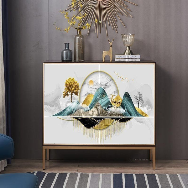 Modern White Sideboard Cabinet with Metal Frame – Contemporary Storage Unit with Wooden Shelves for Living Room, Dining Room & Hallway - Sleek Furniture