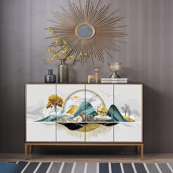 Modern White Sideboard Cabinet with Metal Frame – Contemporary Storage Unit with Wooden Shelves for Living Room, Dining Room & Hallway - Sleek Furniture