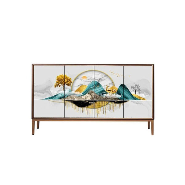 Modern White Sideboard Cabinet with Metal Frame – Contemporary Storage Unit with Wooden Shelves for Living Room, Dining Room & Hallway - Sleek Furniture