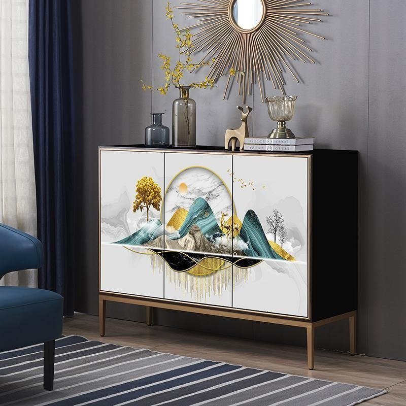Modern White Sideboard Cabinet with Metal Frame – Contemporary Storage Unit with Wooden Shelves for Living Room, Dining Room & Hallway - Sleek Furniture