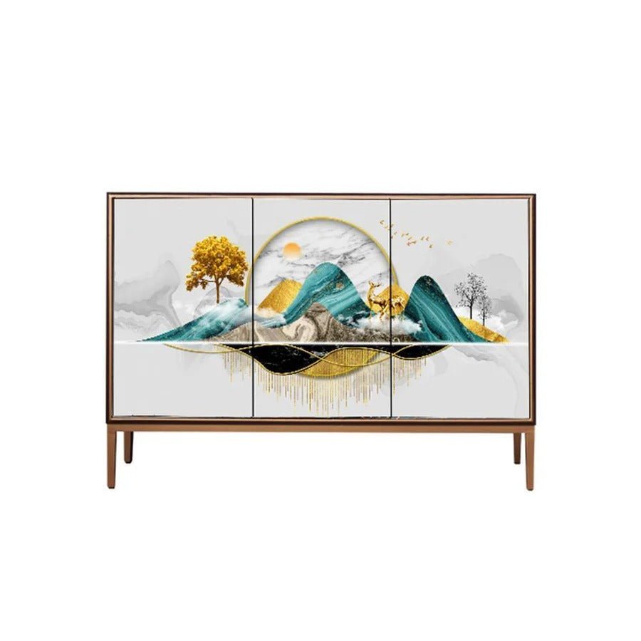 Modern White Sideboard Cabinet with Metal Frame – Contemporary Storage Unit with Wooden Shelves for Living Room, Dining Room & Hallway - Sleek Furniture