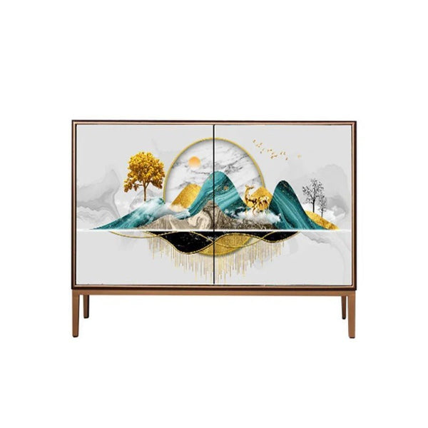 Modern White Sideboard Cabinet with Metal Frame – Contemporary Storage Unit with Wooden Shelves for Living Room, Dining Room & Hallway - Sleek Furniture