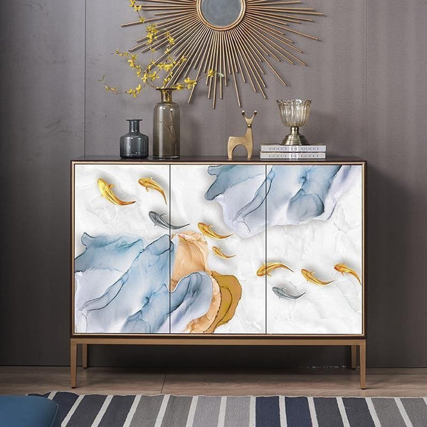 Monika Modern Sideboard Storage Cabinet, Black MDF & Wood Side Unit with Doors and Shelves, Contemporary Living Room Furniture - Sleek Furniture