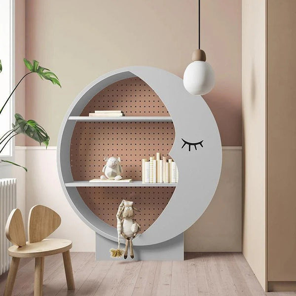 Moon Bookcase Shelving Unit – Modern MDF & Metal Storage Display Rack, Multi - Tier Open Shelves, White/Grey Contemporary Bookcase for Living Room, Office & Bedroom - Sleek Furniture