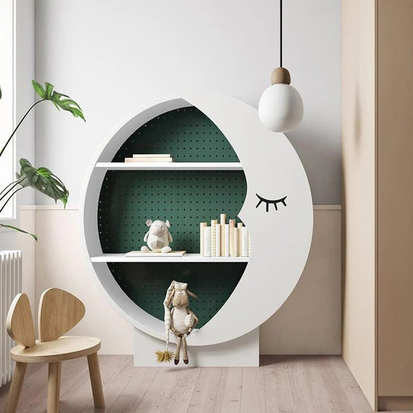 Moon Bookcase Shelving Unit – Modern MDF & Metal Storage Display Rack, Multi - Tier Open Shelves, White/Grey Contemporary Bookcase for Living Room, Office & Bedroom - Sleek Furniture