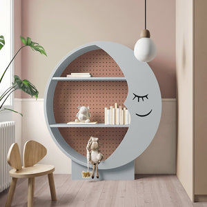 Moon Bookcase Shelving Unit – Modern MDF & Metal Storage Display Rack, Multi-Tier Open Shelves, White/Grey Contemporary Bookcase for Living Room, Office & Bedroom - Sleek Furniture