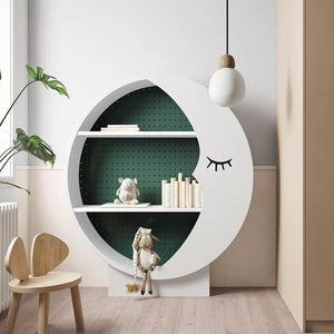 Moon Bookcase Shelving Unit – Modern MDF & Metal Storage Display Rack, Multi - Tier Open Shelves, White/Grey Contemporary Bookcase for Living Room, Office & Bedroom - Sleek Furniture