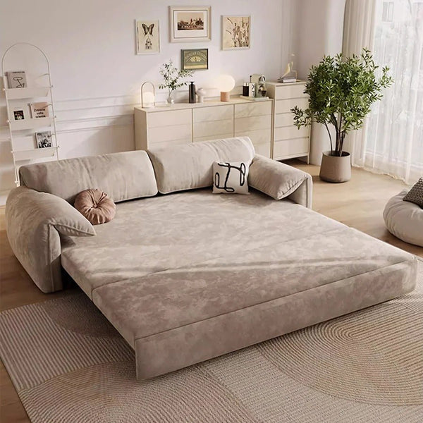 Moore Convertible Sofa Bed with Storage Drawers | Two & Three Seater Modern Sofa Bed for Bedroom & Living Room | Suede Upholstered Sofa Bed with High Density Foam & Steel Frame - Sleek Furniture