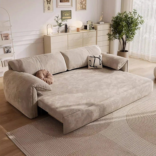 Moore Convertible Sofa Bed with Storage Drawers | Two & Three Seater Modern Sofa Bed for Bedroom & Living Room | Suede Upholstered Sofa Bed with High Density Foam & Steel Frame - Sleek Furniture