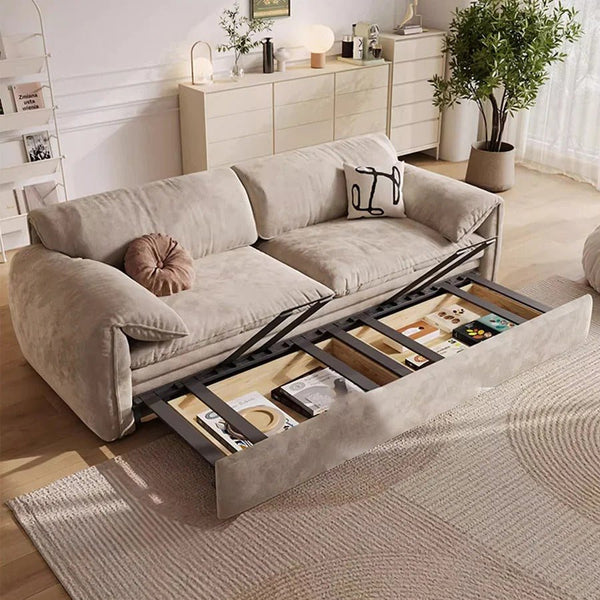 Moore Convertible Sofa Bed with Storage Drawers | Two & Three Seater Modern Sofa Bed for Bedroom & Living Room | Suede Upholstered Sofa Bed with High Density Foam & Steel Frame - Sleek Furniture
