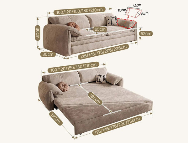 Moore Convertible Sofa Bed with Storage Drawers | Two & Three Seater Modern Sofa Bed for Bedroom & Living Room | Suede Upholstered Sofa Bed with High Density Foam & Steel Frame - Sleek Furniture