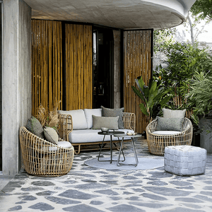 Morpheus Outdoor Rattan Corner Sofa Set with Glass Coffee Table & Steel Side Table – Modern Garden Lounge Furniture, Waterproof Cushions, Oak Finish - Sleek Furniture