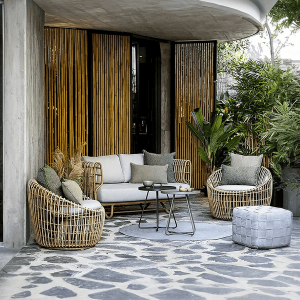 Morpheus Outdoor Rattan Corner Sofa Set with Glass Coffee Table & Steel Side Table – Modern Garden Lounge Furniture, Waterproof Cushions, Oak Finish - Sleek Furniture