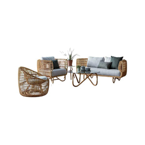 Morpheus Outdoor Rattan Corner Sofa Set with Glass Coffee Table & Steel Side Table – Modern Garden Lounge Furniture, Waterproof Cushions, Oak Finish - Sleek Furniture