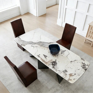 Nala Large Dining Table with Black Legs | Sintered Stone Marble Effect Top | Modern Contemporary Dining Table for 6–8 Seats | Steel Frame Dining Table - Sleek Furniture