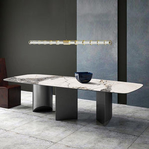 Nala Large Dining Table with Black Legs | Sintered Stone Marble Effect Top | Modern Contemporary Dining Table for 6–8 Seats | Steel Frame Dining Table - Sleek Furniture